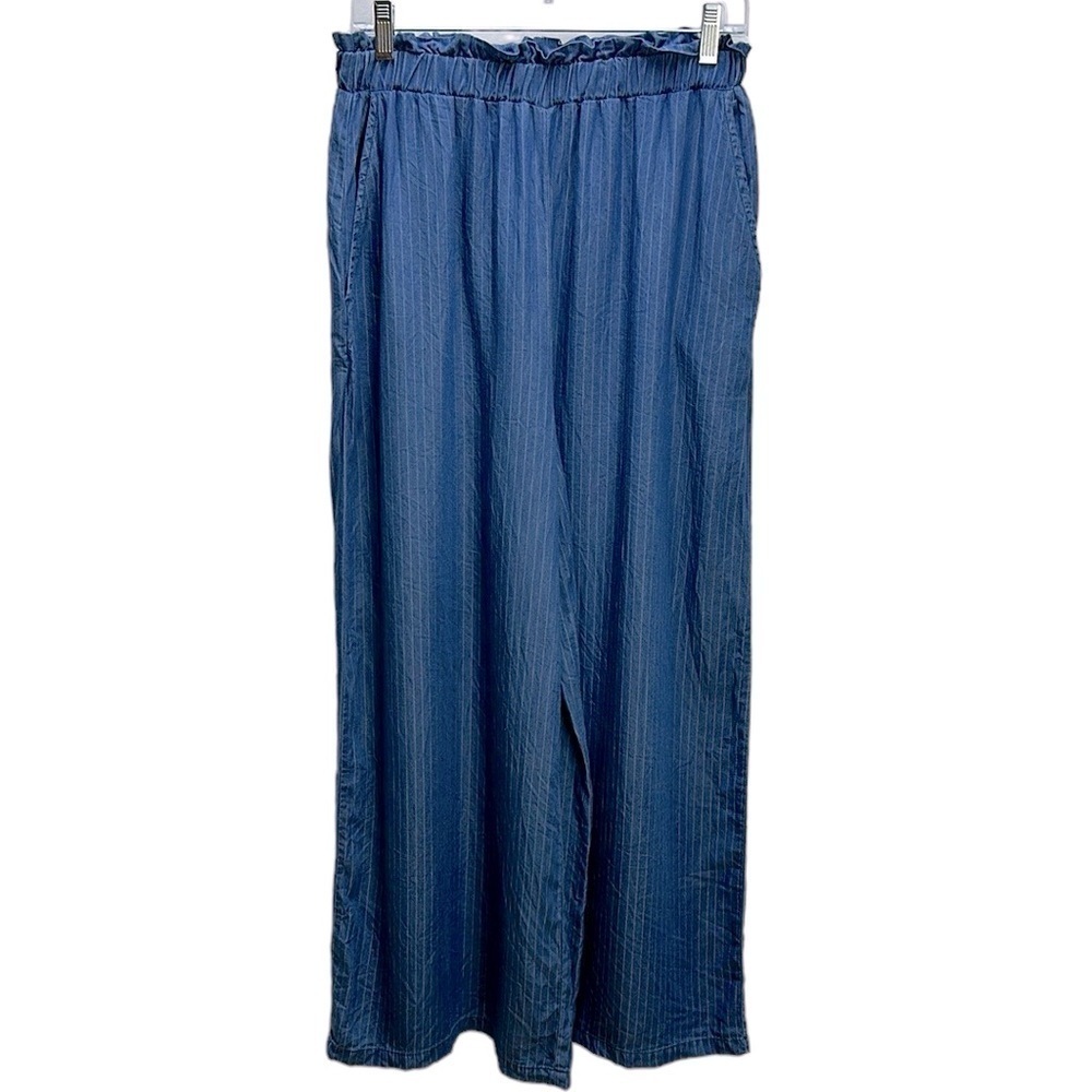 Penelope Rose 100% Tencel Lyocell Chambray Pinstripe Wide Leg‎ Pants M Palazzo